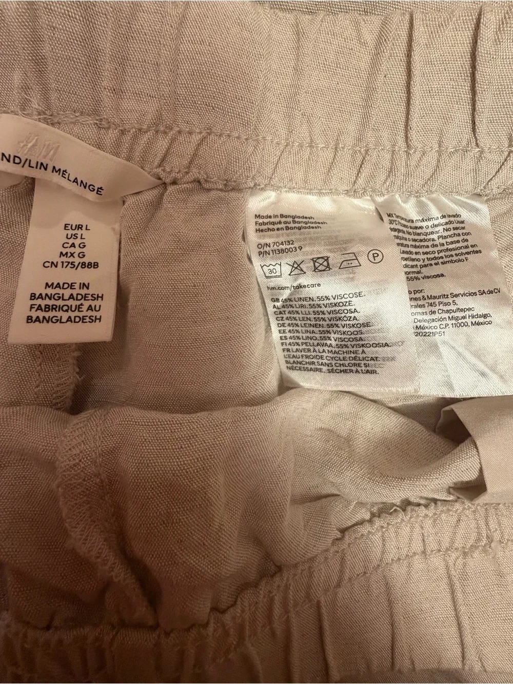 H&M Linen Blend Wide Leg Drawstring Pants Beige Large